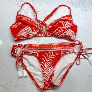 La Blanca Tropical Tapestry Underwire Bikini Set Beach Boho Resort Red Medium